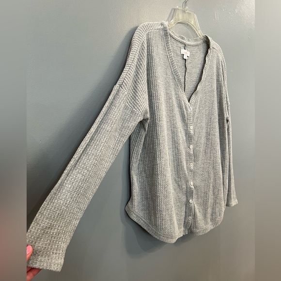 Women's Waffle Knit Button Down Cardigan Sweater - Picture 3 of 6